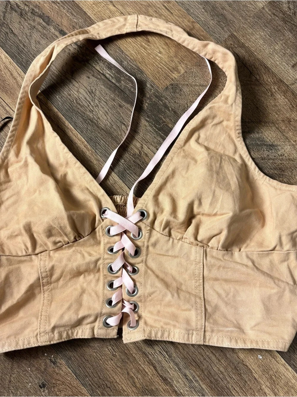 Top & Skirt Matching Set Pink-Tan Lace-Up